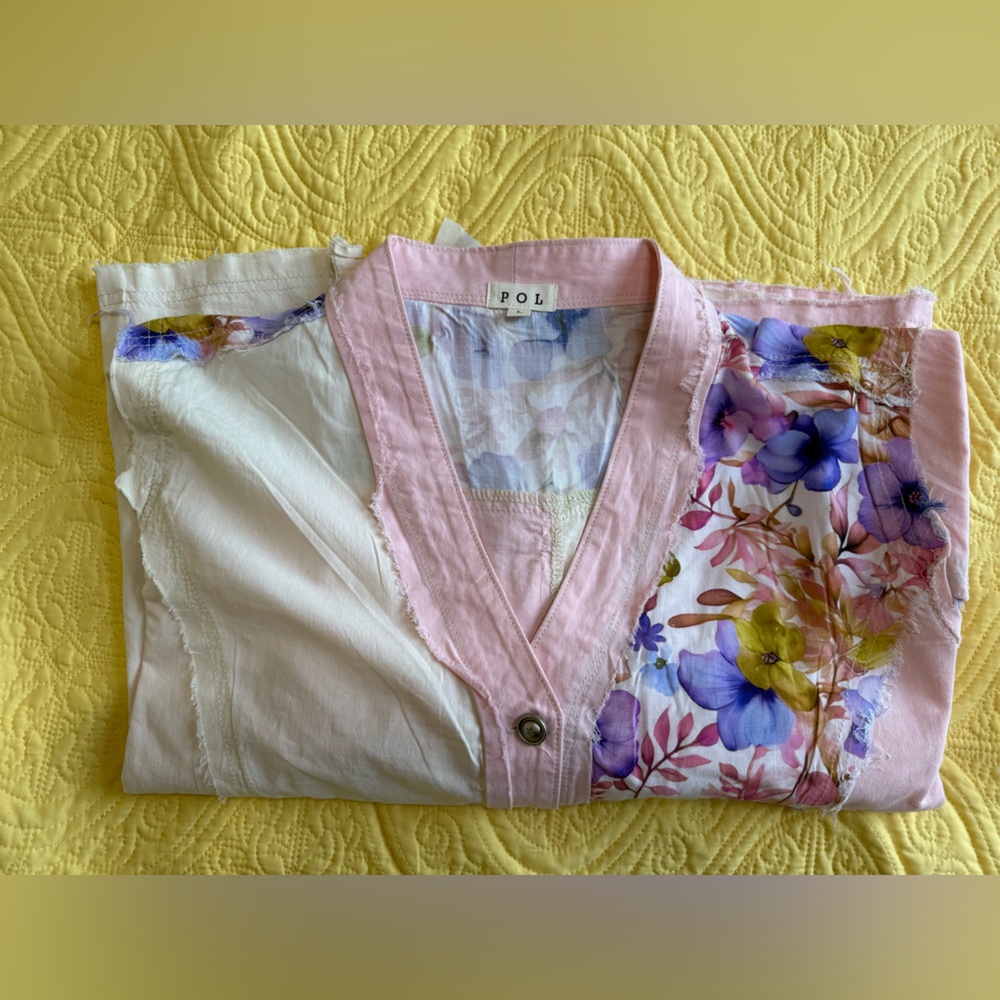 H210 POL L pp28 Patchwork Floral Button Jacket in Pink & Cream Top - Picture 14 of 15